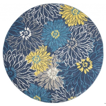 Homeroots 8 ft. Round Blue Tropical Flower Area Rug 385407